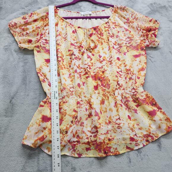 Calvin Klein Top Womens XL Orange Chiffon Lined Short Sleeve Blouson Peplum Tie - Picture 9 of 10